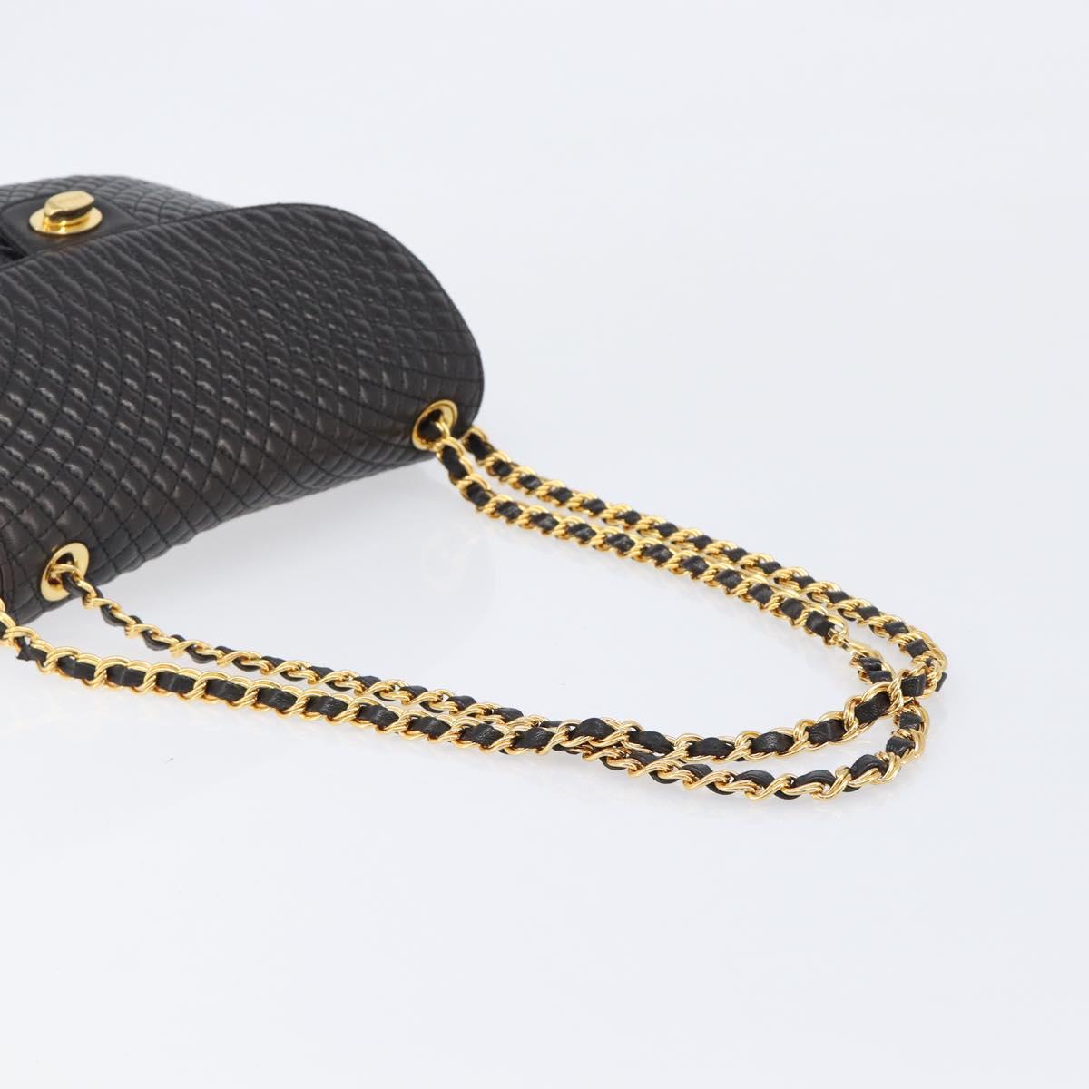 BALLY Chain Shoulder Bag Leather Black Gold Tone Auth BA15535
