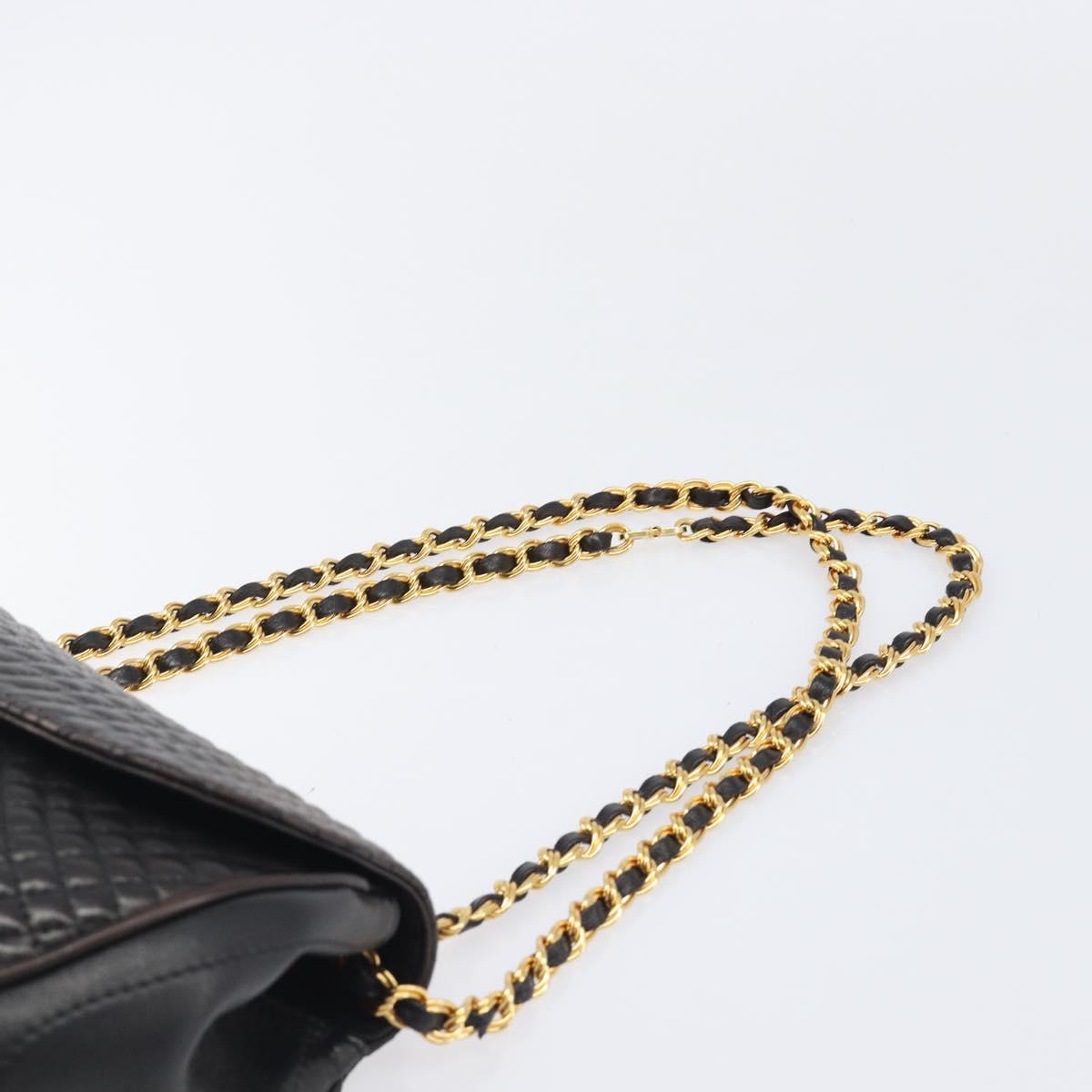 BALLY Chain Shoulder Bag Leather Black Gold Tone Auth BA15535