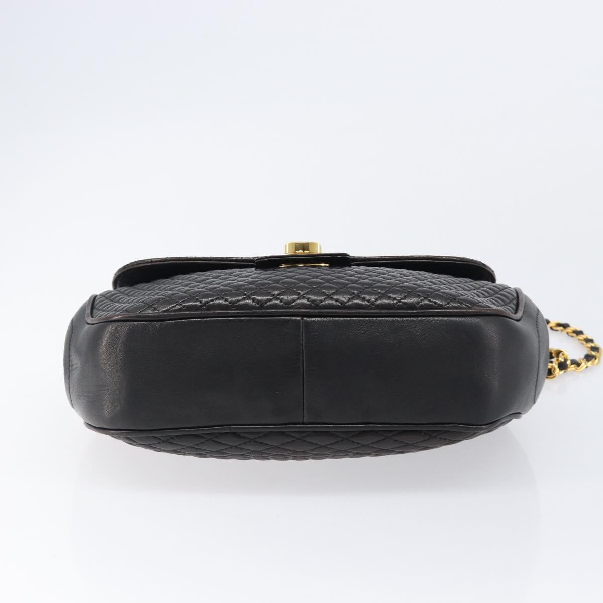 BALLY Chain Shoulder Bag Leather Black Gold Tone Auth BA15535