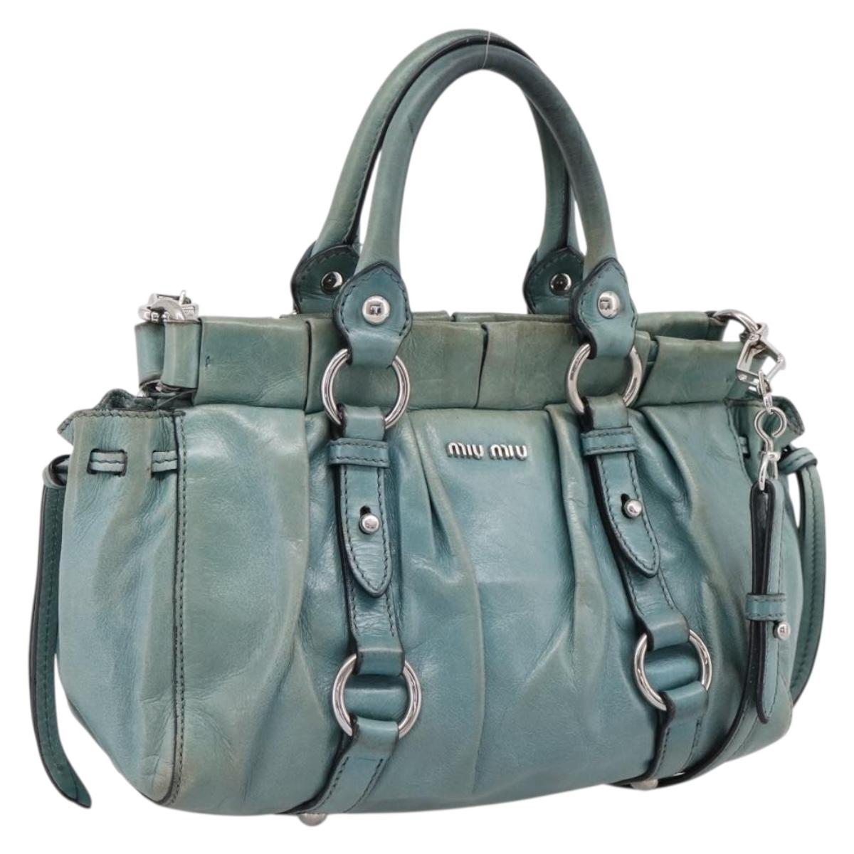 Miu Miu Hand Bag Leather 2way Light Blue Silver Auth BA15536A