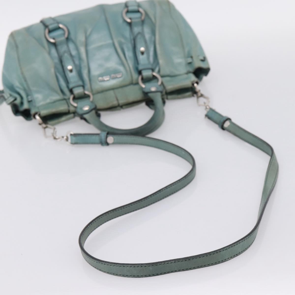 Miu Miu Hand Bag Leather 2way Light Blue Silver Auth BA15536A