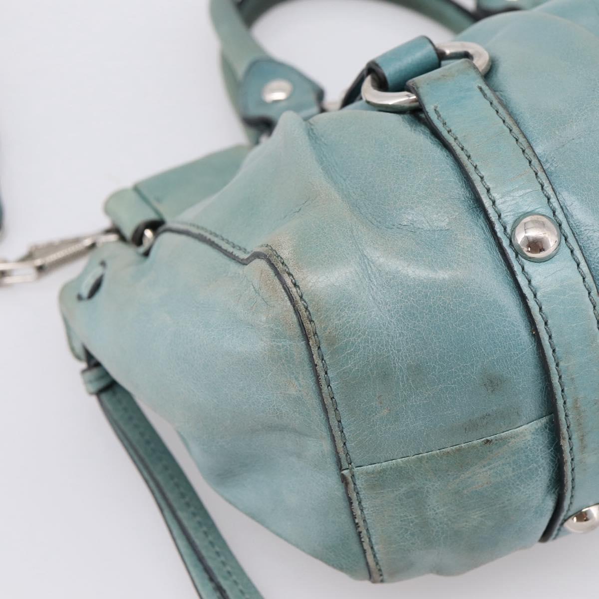 Miu Miu Hand Bag Leather 2way Light Blue Silver Auth BA15536A
