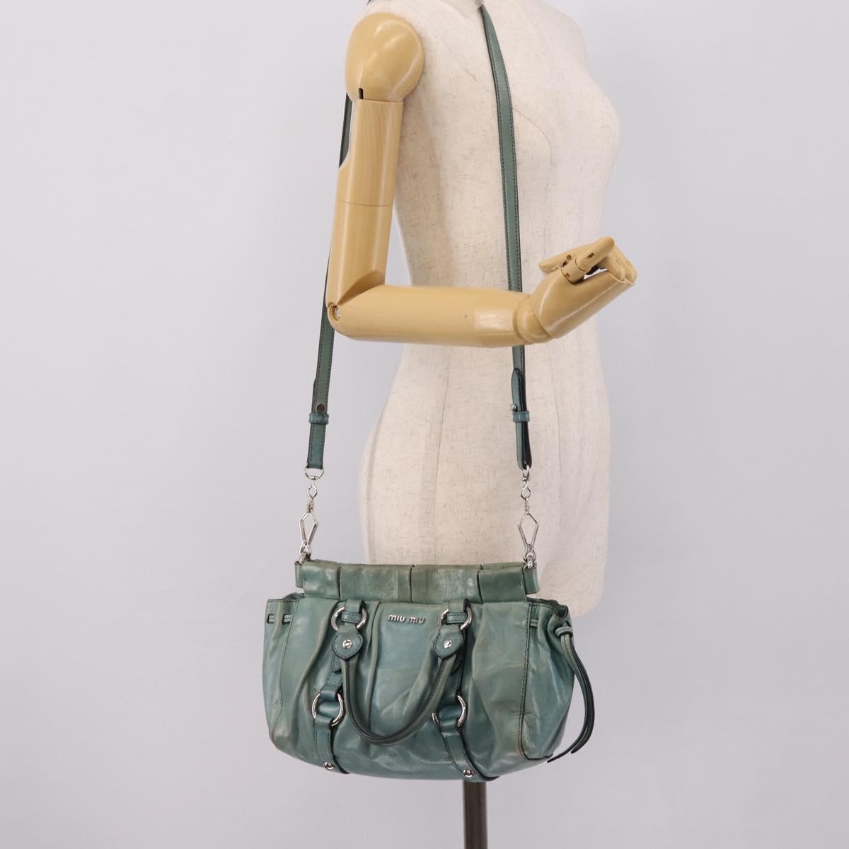 Miu Miu Hand Bag Leather 2way Light Blue Silver Auth BA15536A