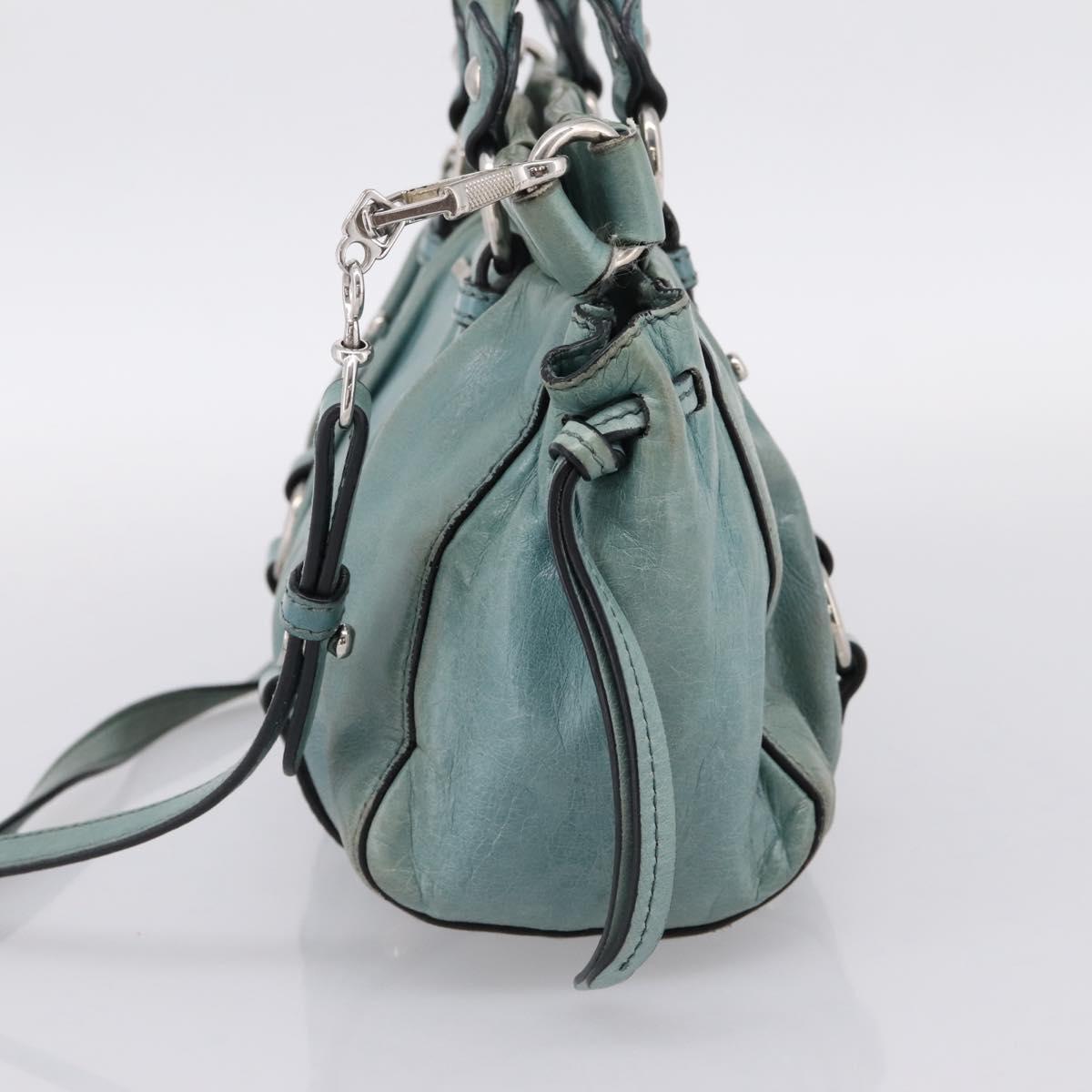 Miu Miu Hand Bag Leather 2way Light Blue Silver Auth BA15536A