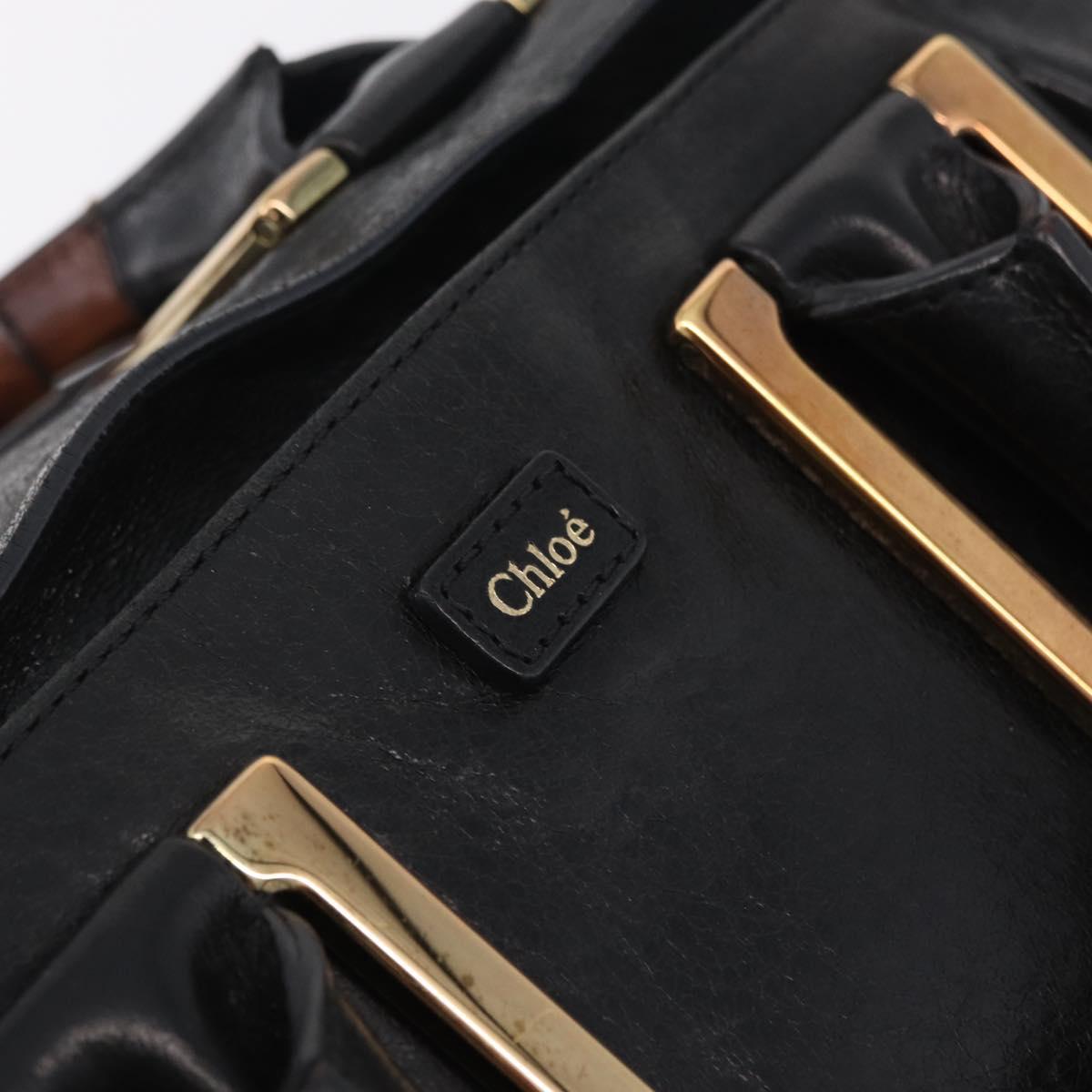 Chloe Etel Hand Bag Leather 2way Black Gold Tone Auth BA15539A