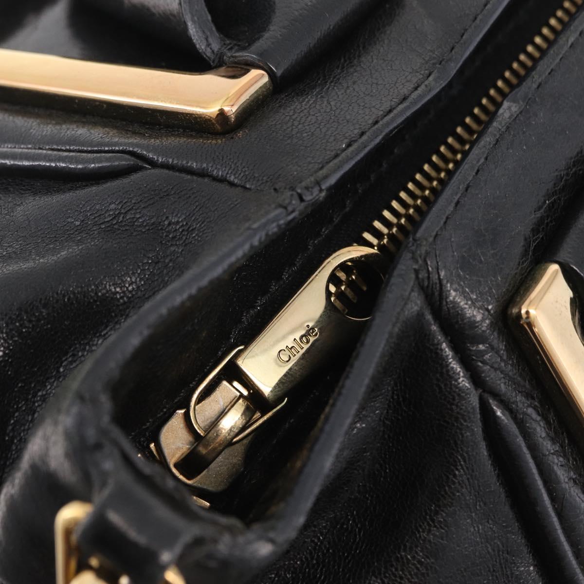 Chloe Etel Hand Bag Leather 2way Black Gold Tone Auth BA15539A
