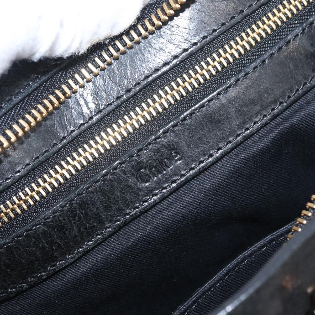 Chloe Etel Hand Bag Leather 2way Black Gold Tone Auth BA15539A