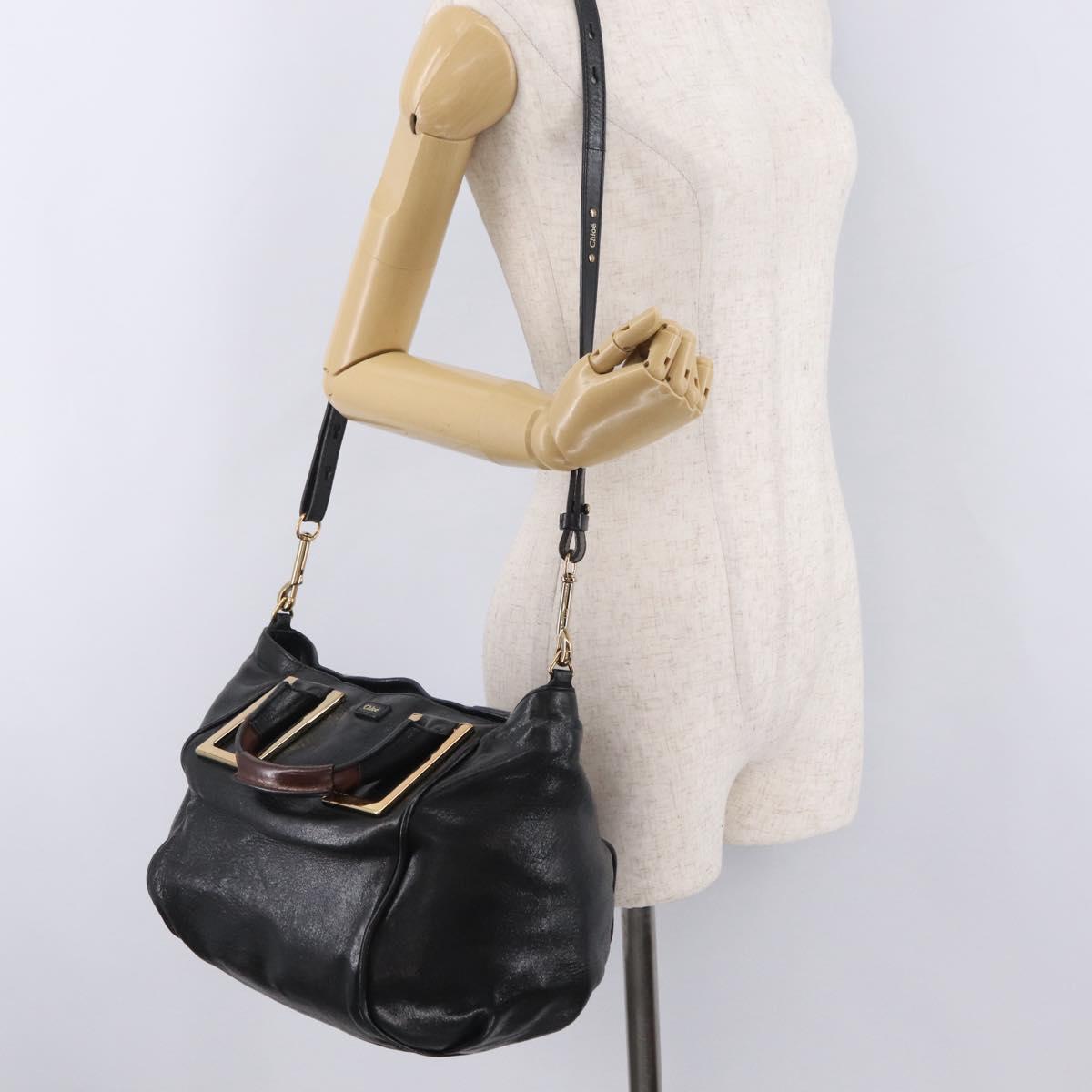 Chloe Etel Hand Bag Leather 2way Black Gold Tone Auth BA15539A