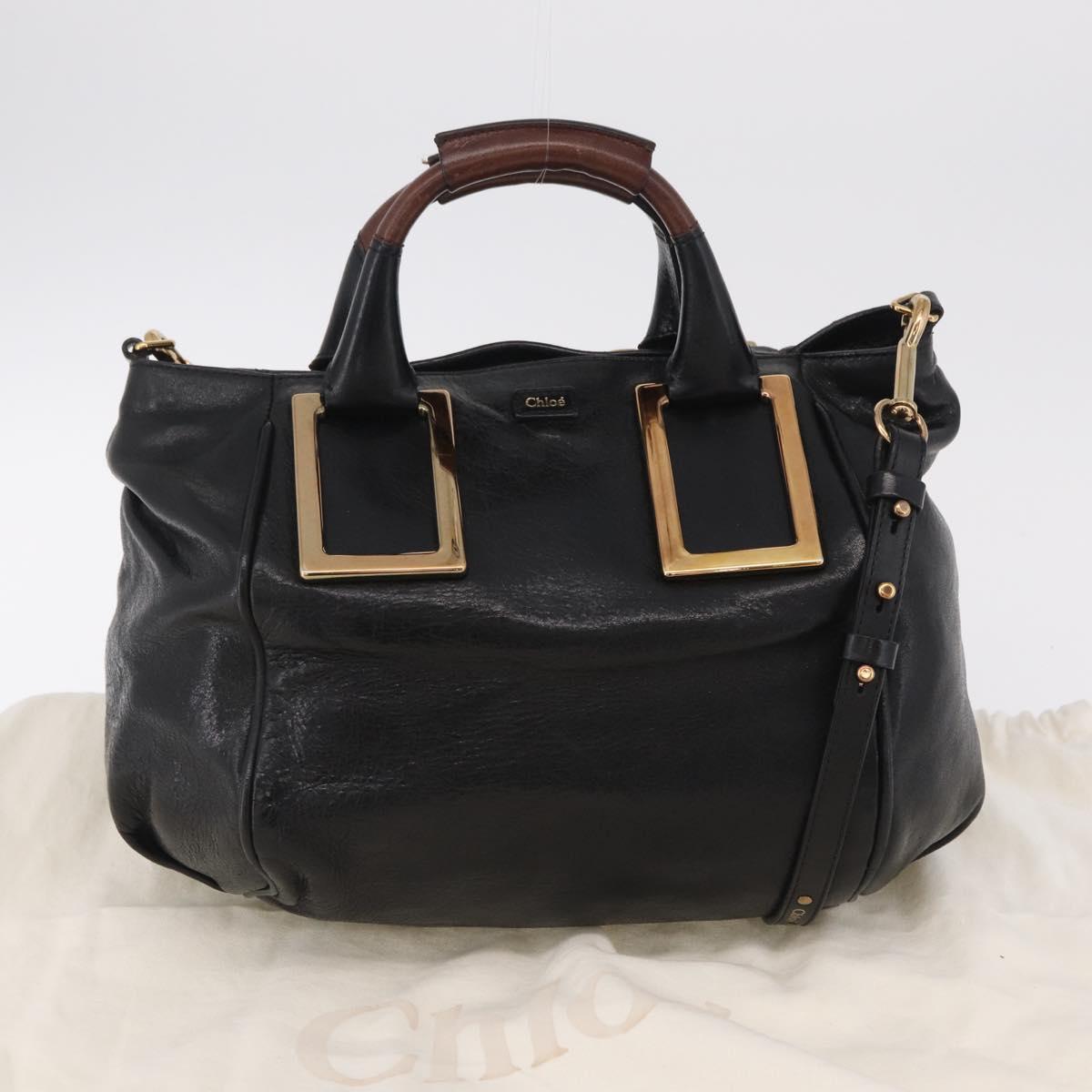 Chloe Etel Hand Bag Leather 2way Black Gold Tone Auth BA15539A