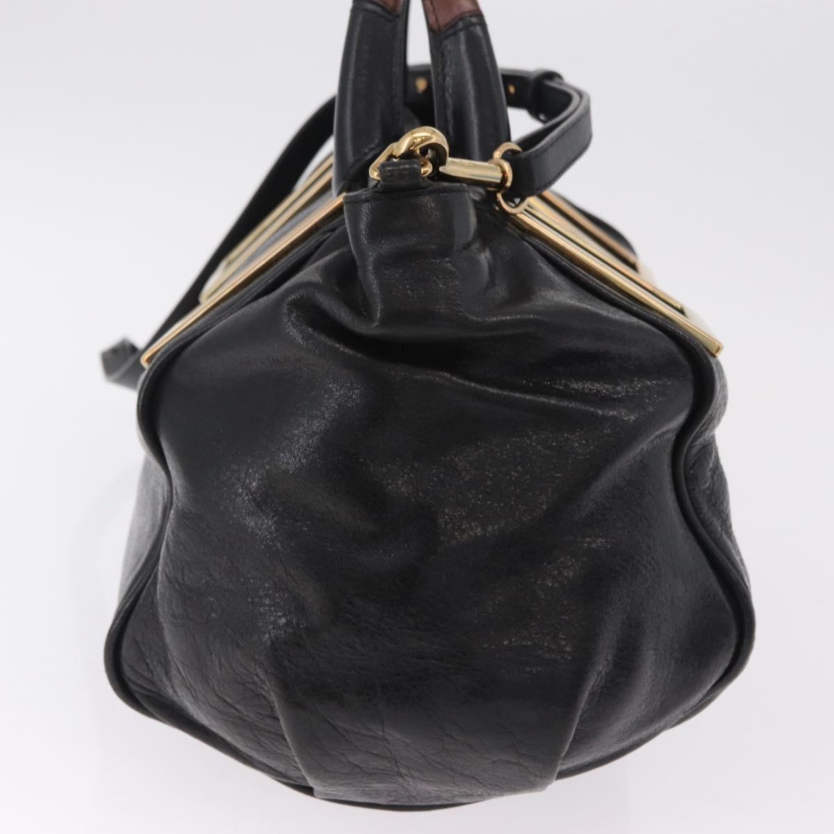 Chloe Etel Hand Bag Leather 2way Black Gold Tone Auth BA15539A
