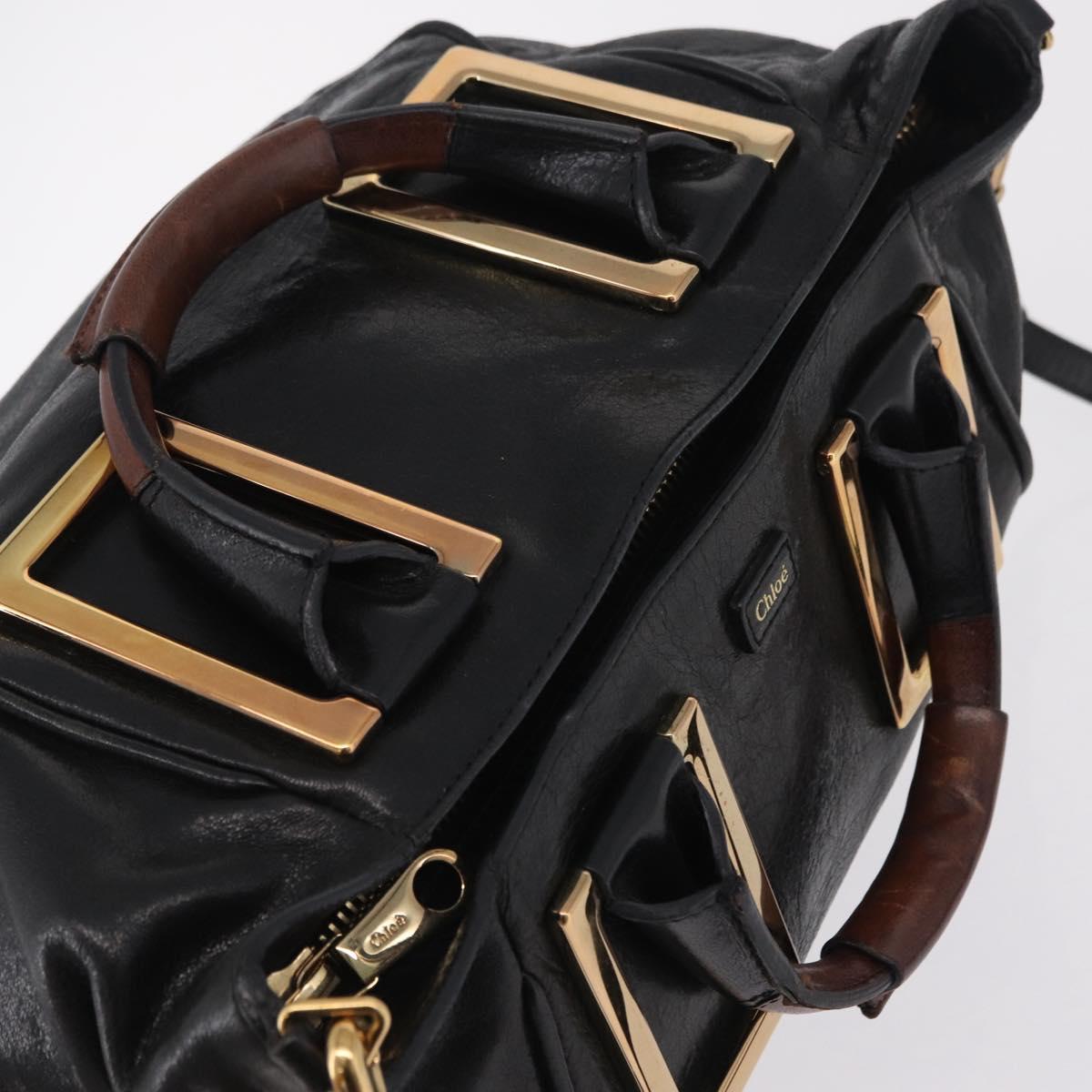 Chloe Etel Hand Bag Leather 2way Black Gold Tone Auth BA15539A