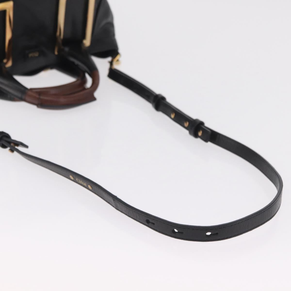 Chloe Etel Hand Bag Leather 2way Black Gold Tone Auth BA15539A
