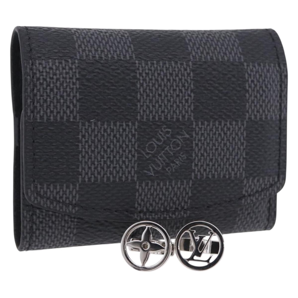 LOUIS VUITTON Damier Graphite Cufflink LV Catch Cuffs Metal M80188 Auth BA15541V