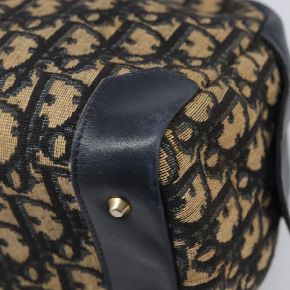 Christian Dior Trotter Canvas Hand Bag Navy Gold Tone Auth BA15542