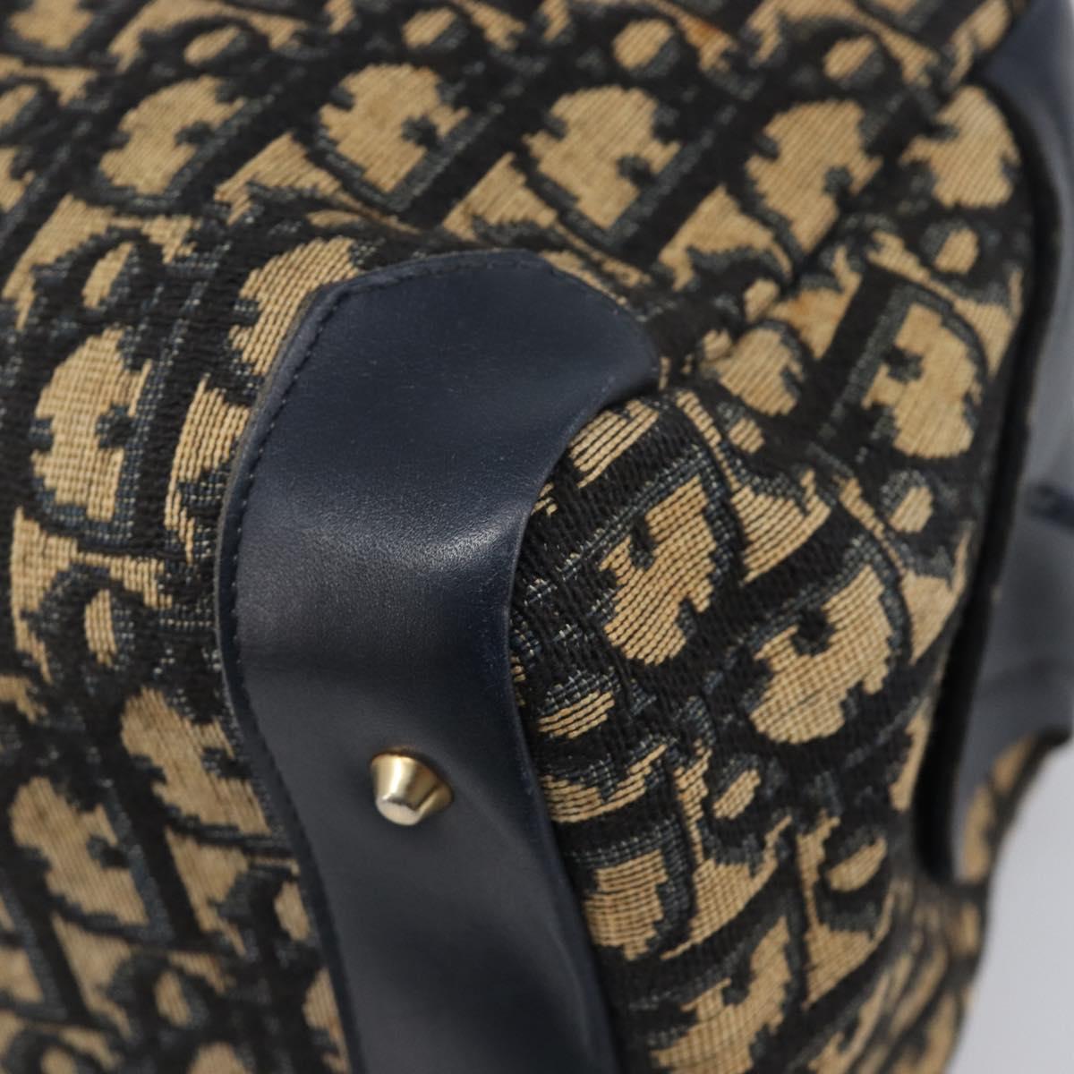 Christian Dior Trotter Canvas Hand Bag Navy Gold Tone Auth BA15542