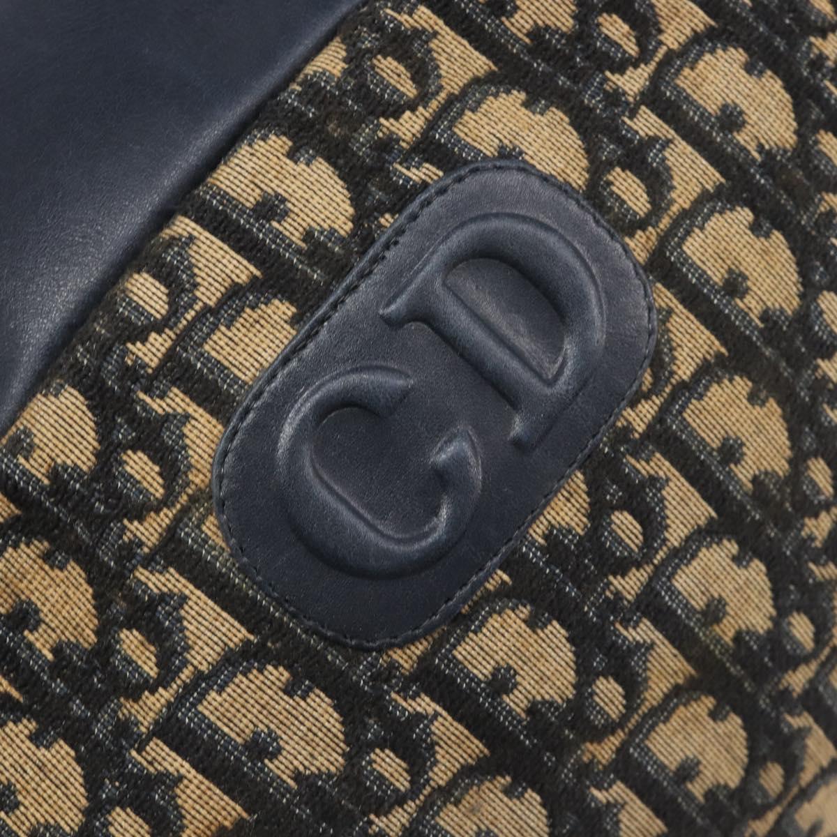 Christian Dior Trotter Canvas Hand Bag Navy Gold Tone Auth BA15542
