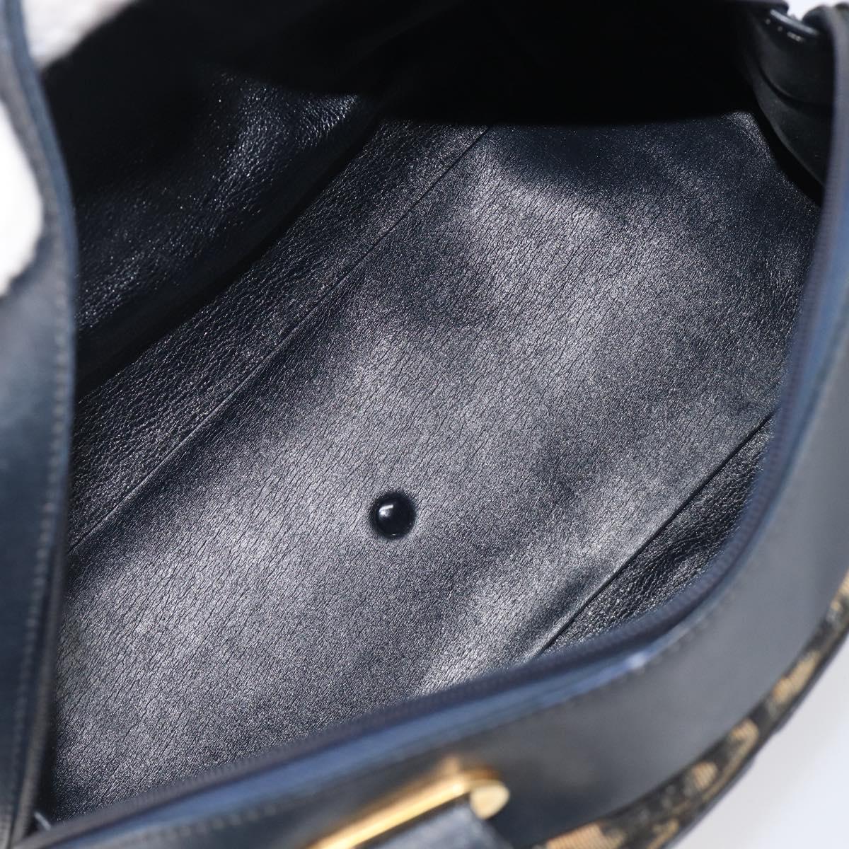 Christian Dior Trotter Canvas Hand Bag Navy Gold Tone Auth BA15542