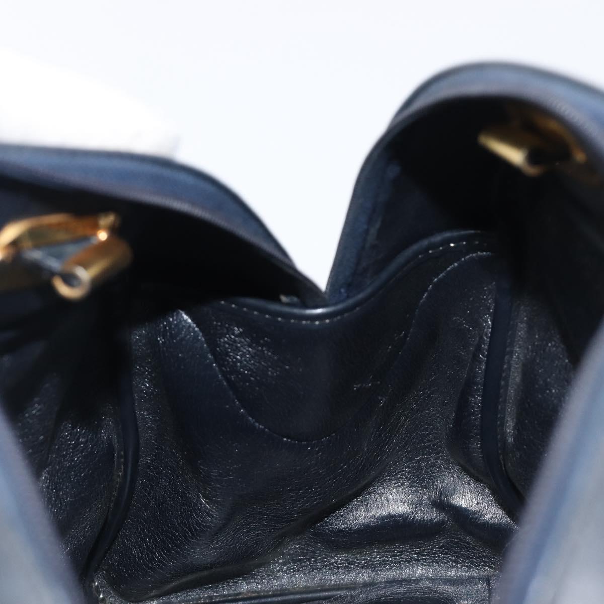 Christian Dior Trotter Canvas Hand Bag Navy Gold Tone Auth BA15542