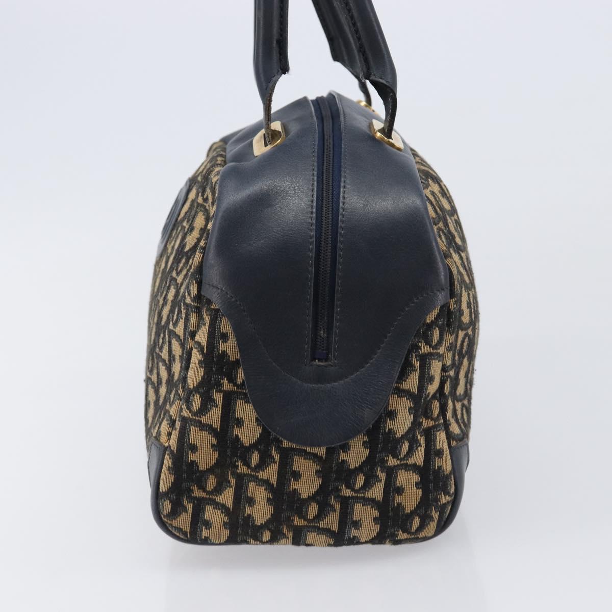 Christian Dior Trotter Canvas Hand Bag Navy Gold Tone Auth BA15542