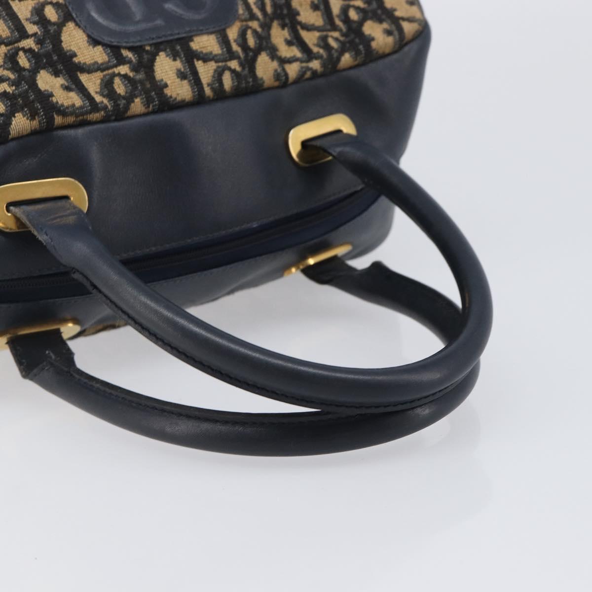 Christian Dior Trotter Canvas Hand Bag Navy Gold Tone Auth BA15542