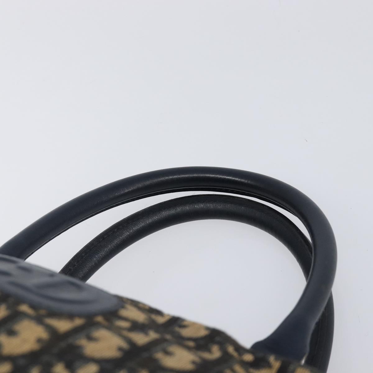 Christian Dior Trotter Canvas Hand Bag Navy Gold Tone Auth BA15542
