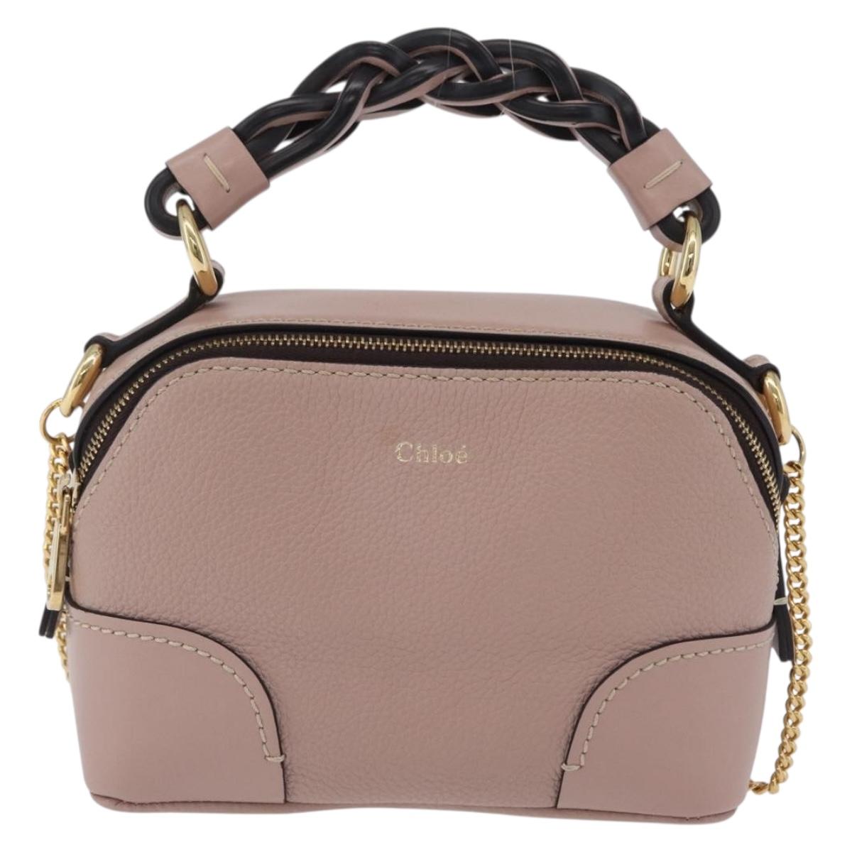 Chloe Dahlia Mini Hand Bag Leather 2way Pink Gold Tone Auth BA15544M