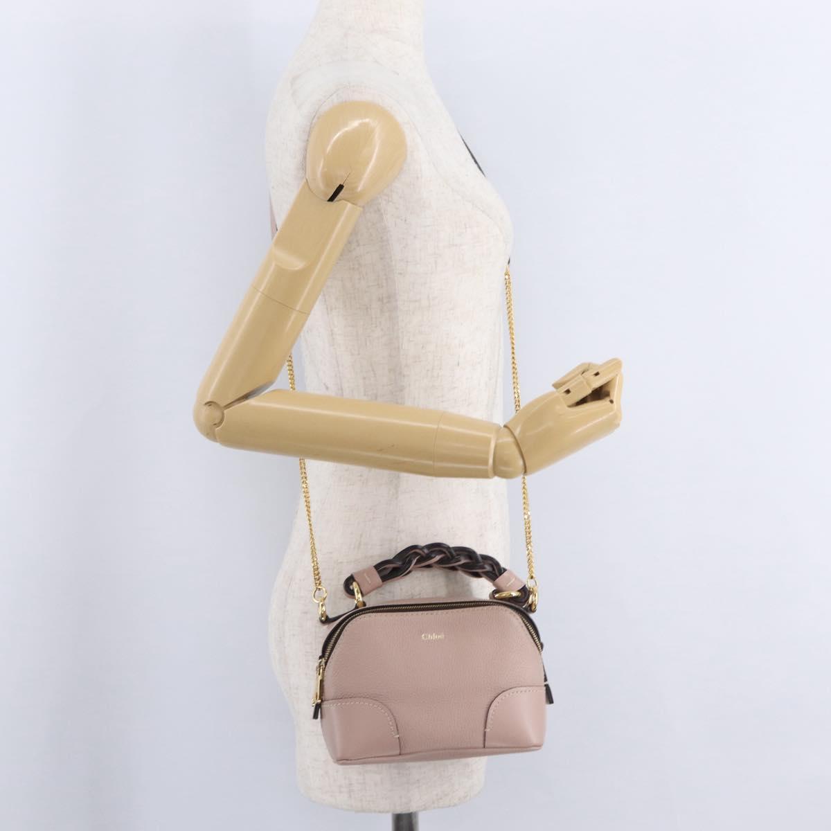 Chloe Dahlia Mini Hand Bag Leather 2way Pink Gold Tone Auth BA15544M
