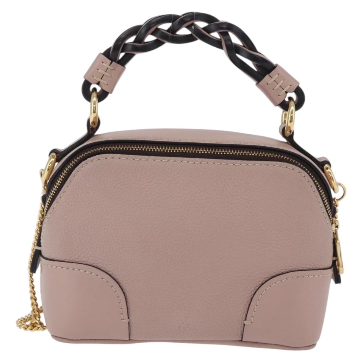 Chloe Dahlia Mini Hand Bag Leather 2way Pink Gold Tone Auth BA15544M