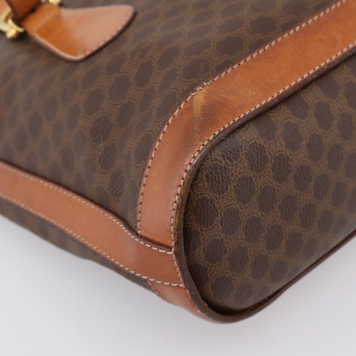 CELINE Macadam Tote Bag PVC Leather Brown Gold Tone Auth BA15551