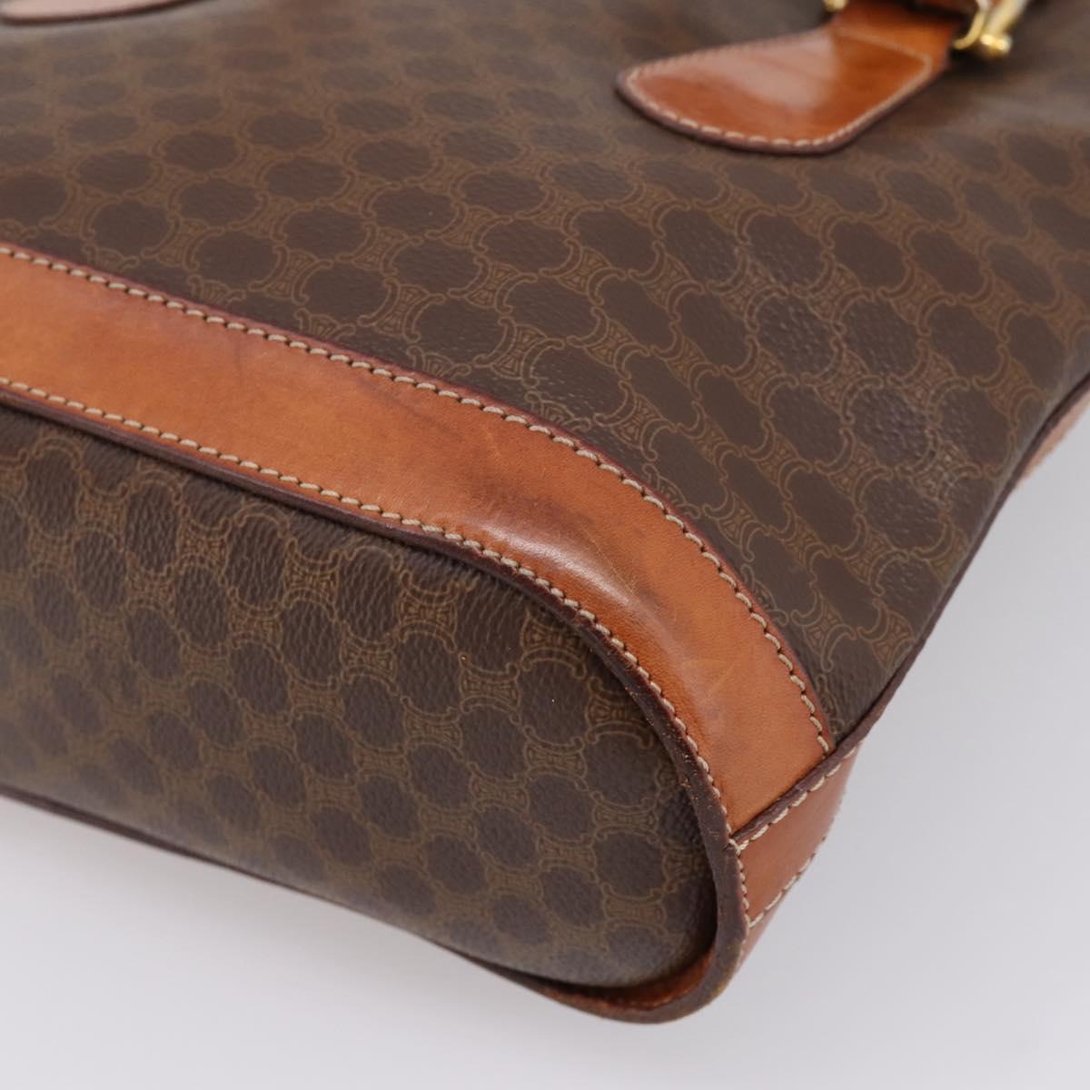 CELINE Macadam Tote Bag PVC Leather Brown Gold Tone Auth BA15551