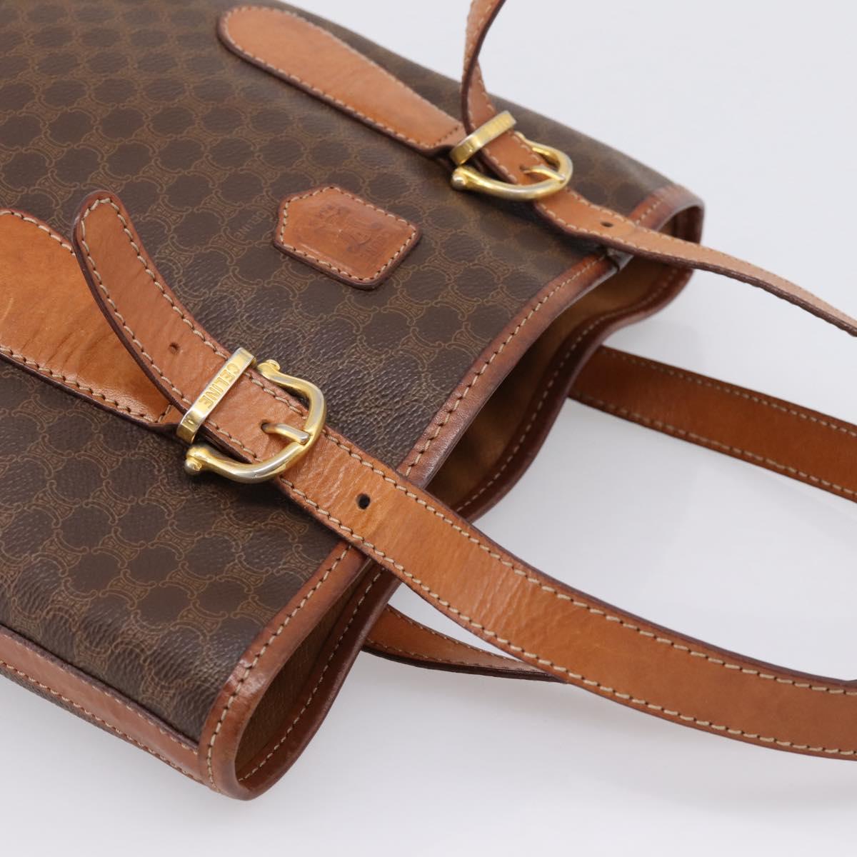 CELINE Macadam Tote Bag PVC Leather Brown Gold Tone Auth BA15551