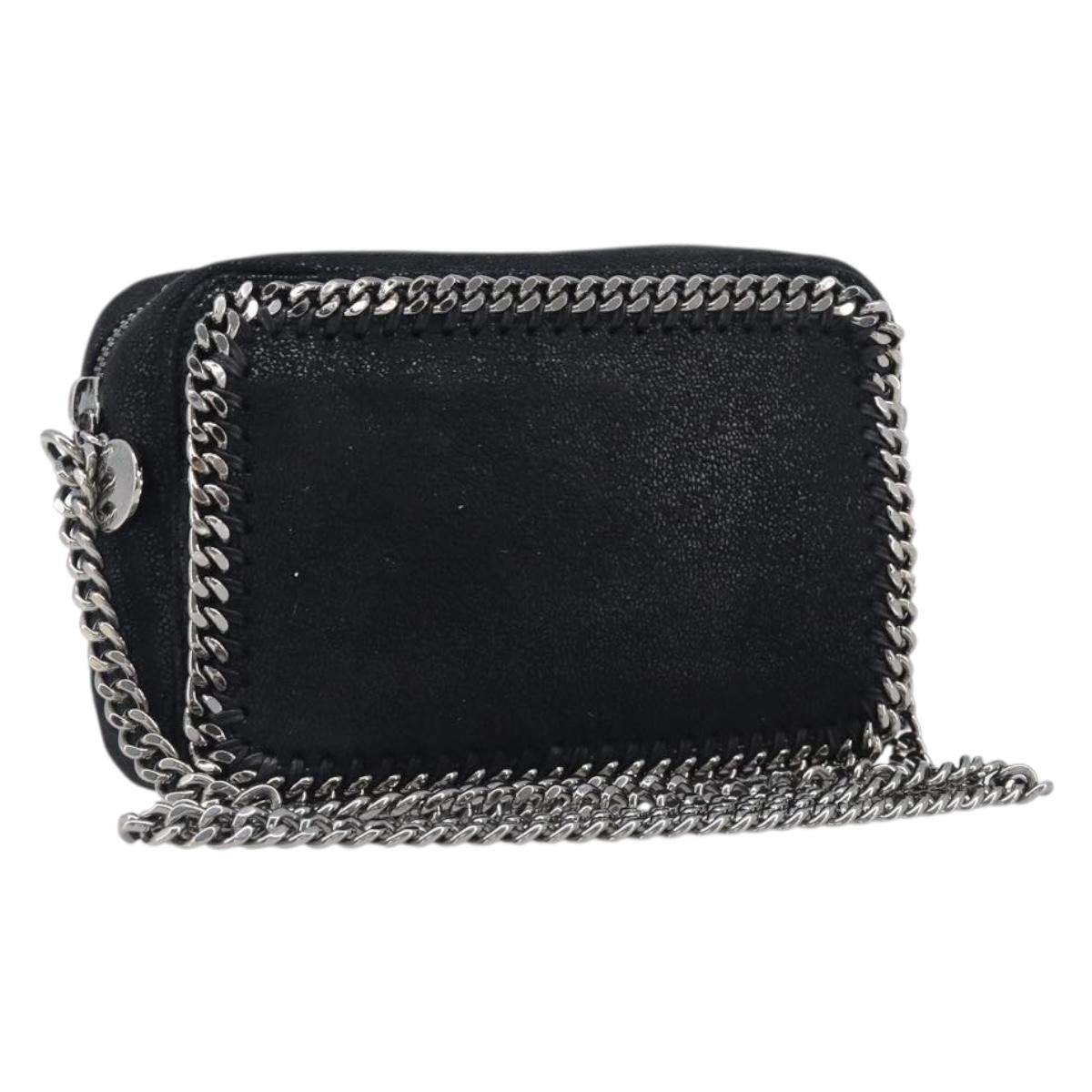 Stella MacCartney Falabella Chain Shoulder Bag Suede Black Silver Auth BA15553