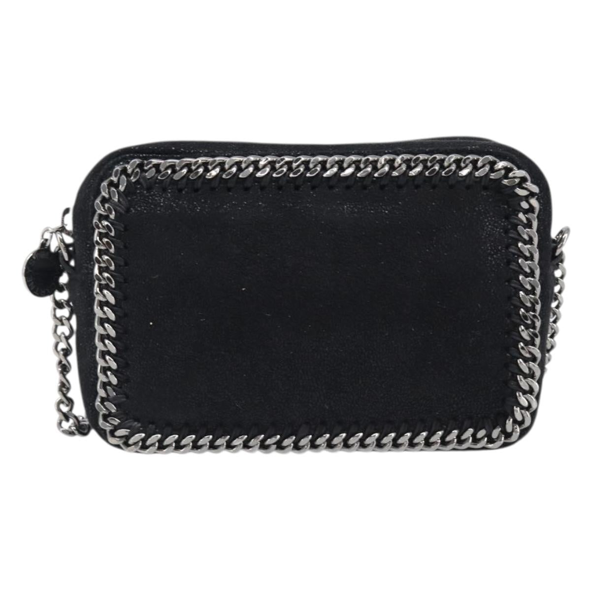 Stella MacCartney Falabella Chain Shoulder Bag Suede Black Silver Auth BA15553