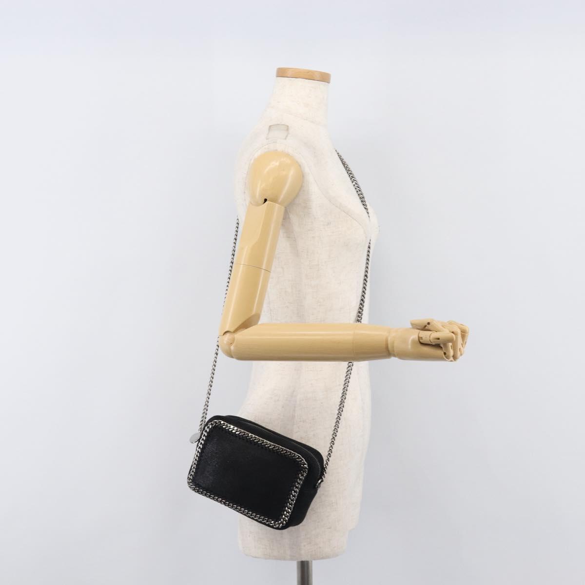 Stella MacCartney Falabella Chain Shoulder Bag Suede Black Silver Auth BA15553