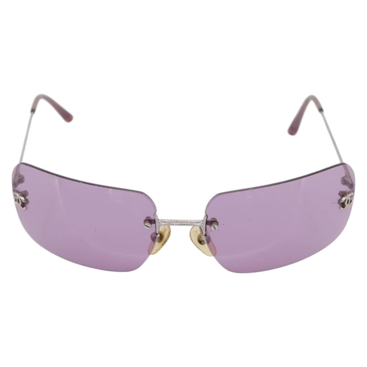 CHANEL Sunglasses Metal Purple Silver CC Auth BA15554