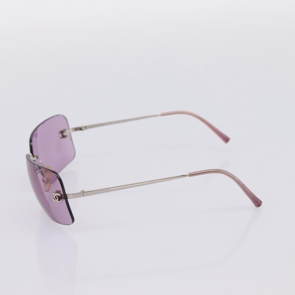 CHANEL Sunglasses Metal Purple Silver CC Auth BA15554