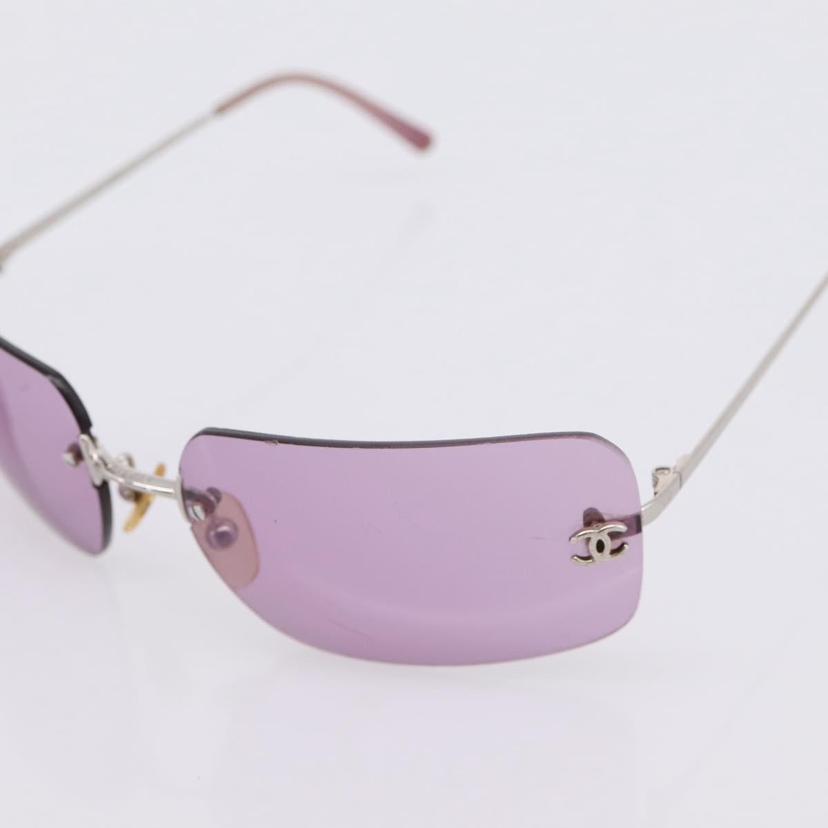 CHANEL Sunglasses Metal Purple Silver CC Auth BA15554