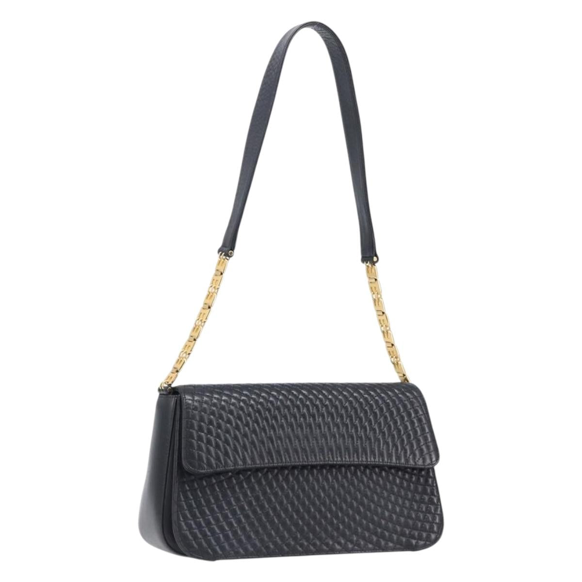 BALLY Shoulder Bag Leather Black Gold Tone Auth BA15556
