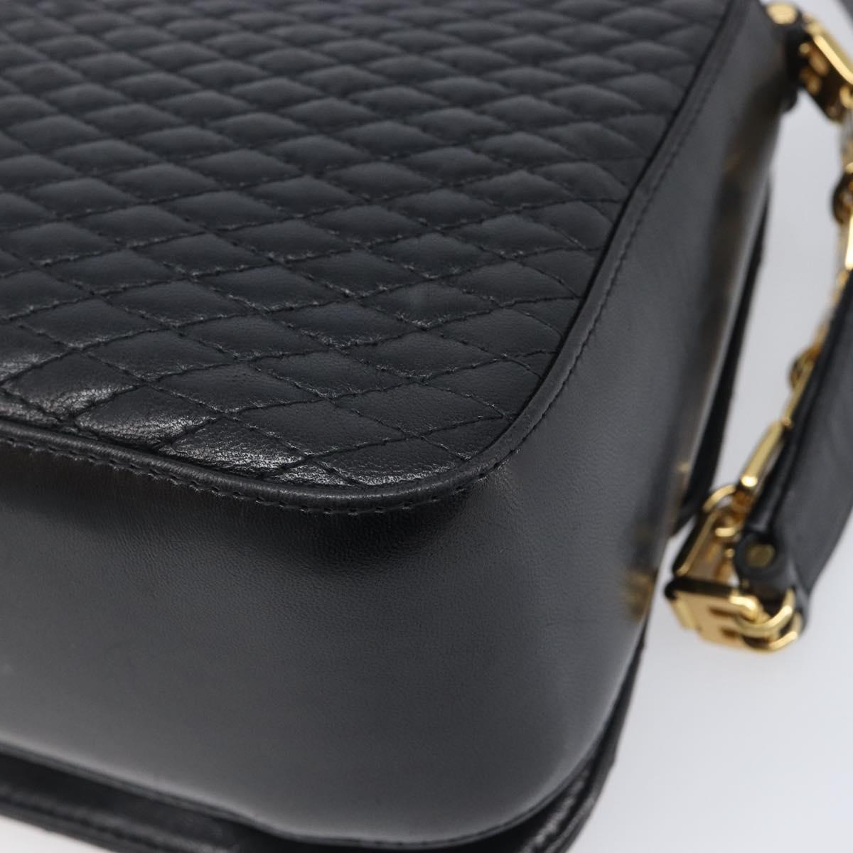 BALLY Shoulder Bag Leather Black Gold Tone Auth BA15556