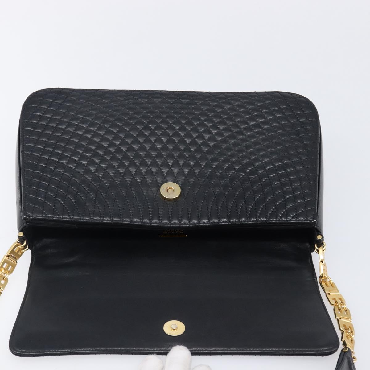 BALLY Shoulder Bag Leather Black Gold Tone Auth BA15556