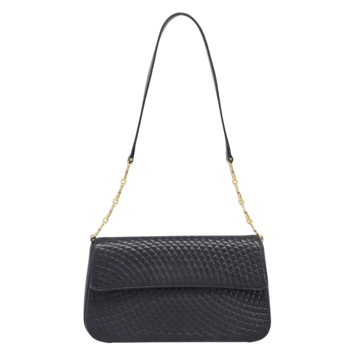 BALLY Shoulder Bag Leather Black Gold Tone Auth BA15556