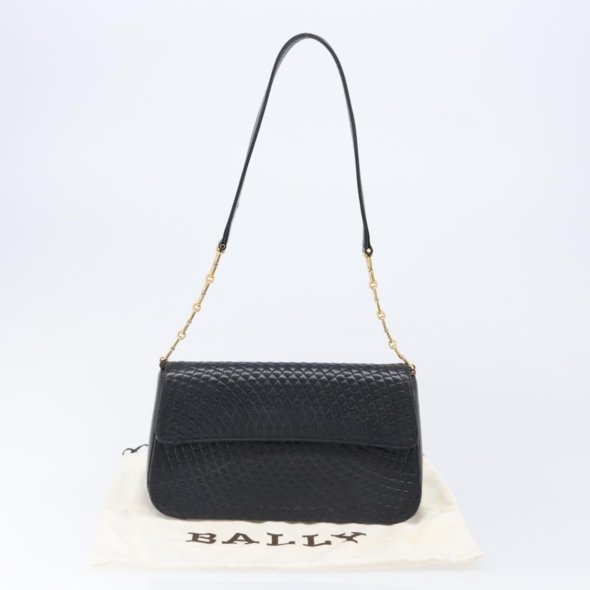 BALLY Shoulder Bag Leather Black Gold Tone Auth BA15556