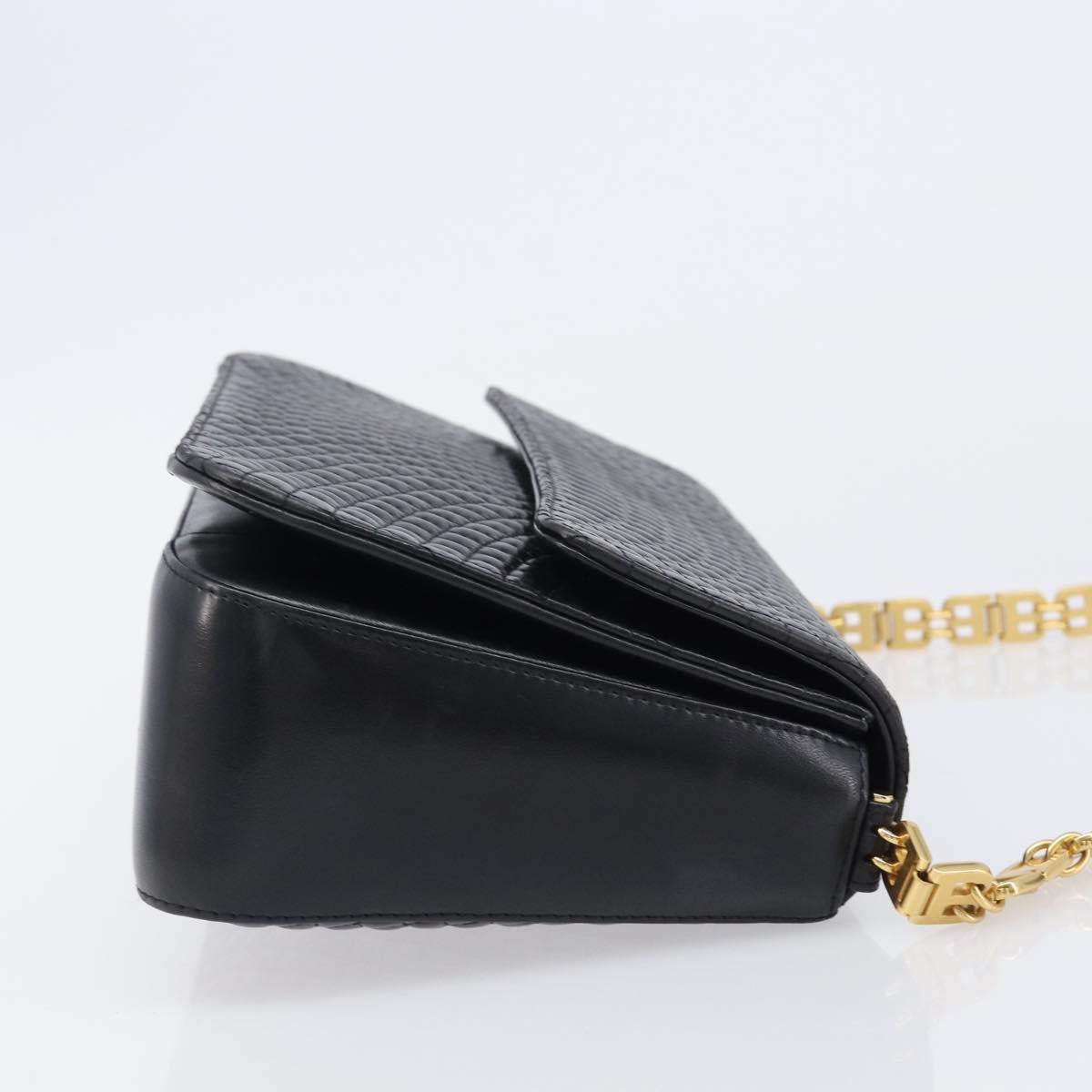 BALLY Shoulder Bag Leather Black Gold Tone Auth BA15556