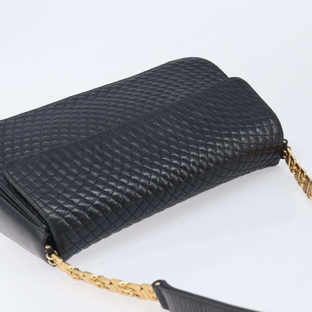 BALLY Shoulder Bag Leather Black Gold Tone Auth BA15556