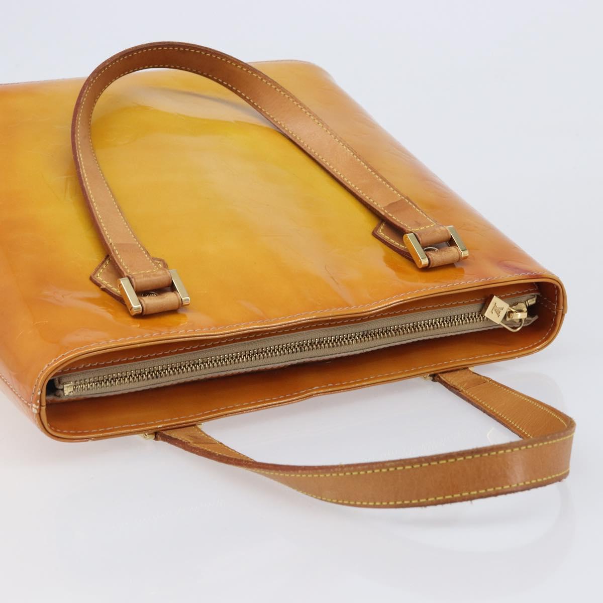 LOUIS VUITTON Monogram Vernis Houston Hand Bag Beige M91004 LV Auth BA15557
