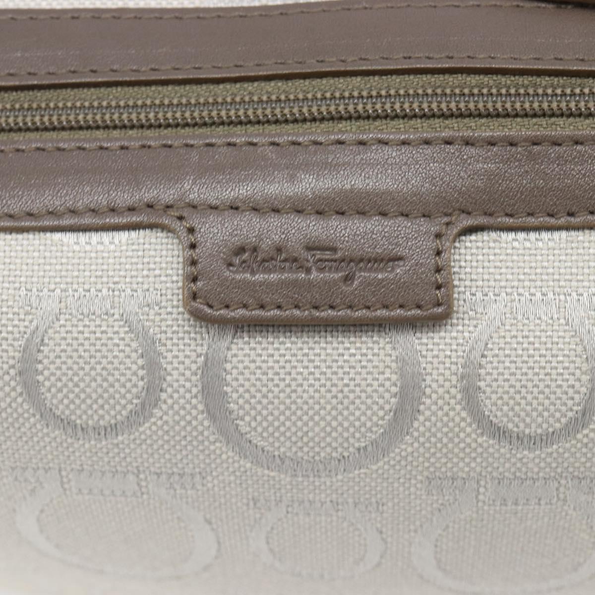 Salvatore Ferragamo Gancini Hand Bag Canvas Gray Silver Auth BA15559