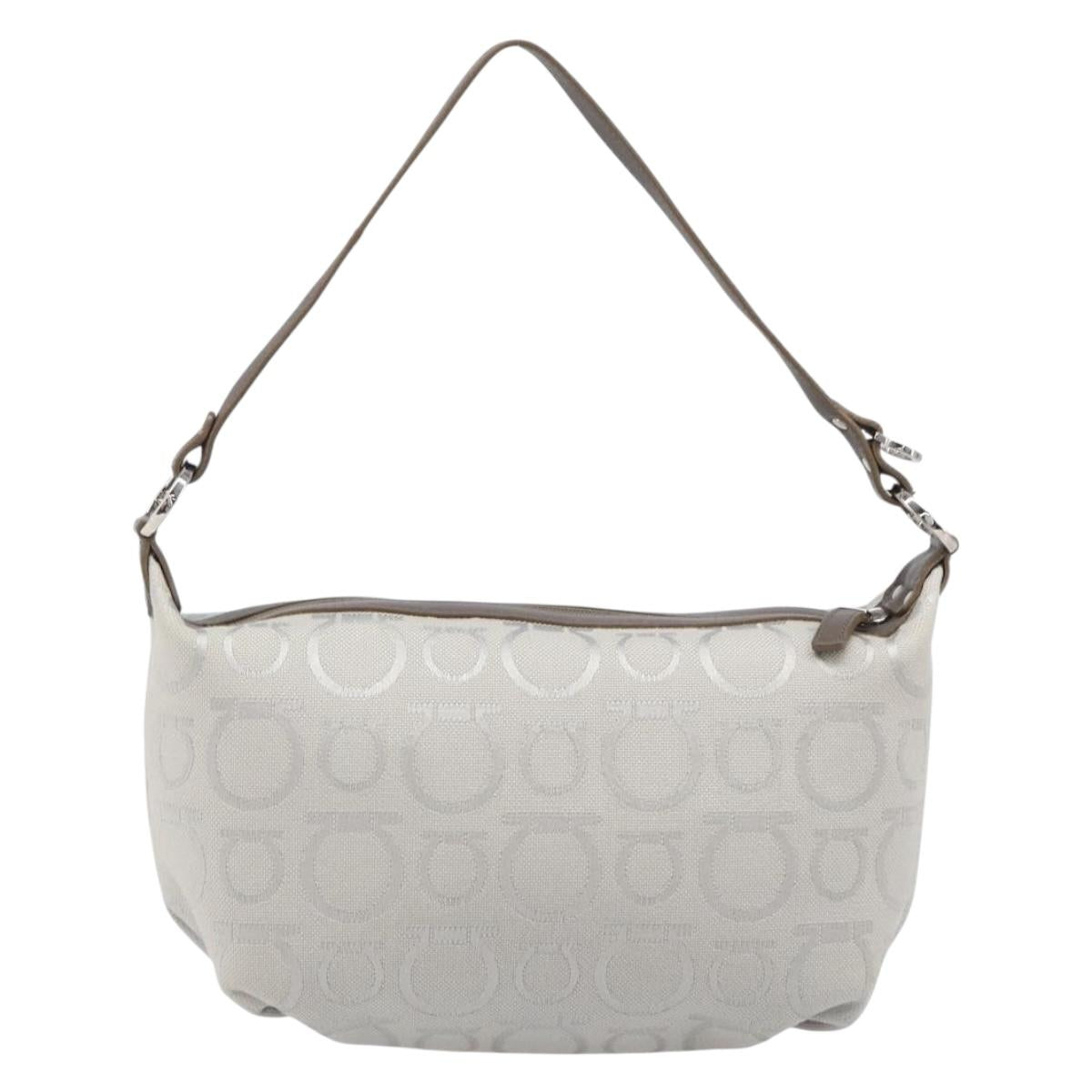 Salvatore Ferragamo Gancini Hand Bag Canvas Gray Silver Auth BA15559