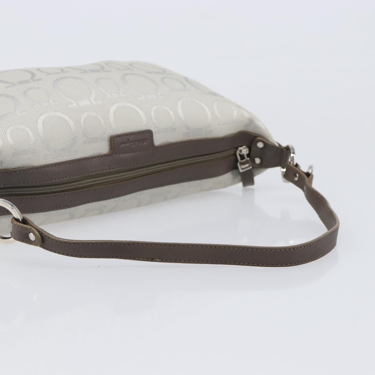 Salvatore Ferragamo Gancini Hand Bag Canvas Gray Silver Auth BA15559