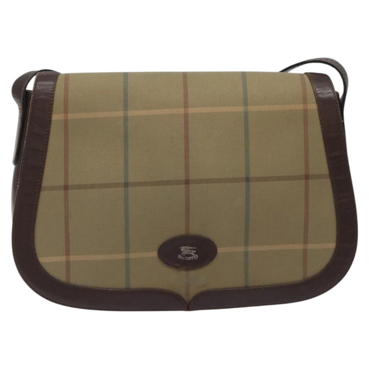 Burberrys Nova Check Shoulder Bag Canvas Brown Gold Auth BA1556