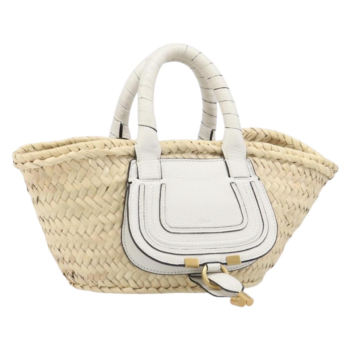 Chloe Basket Bag Hand Bag Raffia Beige White Auth BA15563V